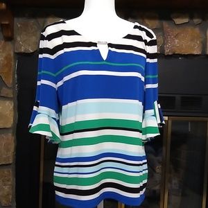 Calvin Klein Stripe Ruffle Flare Sleeve Top